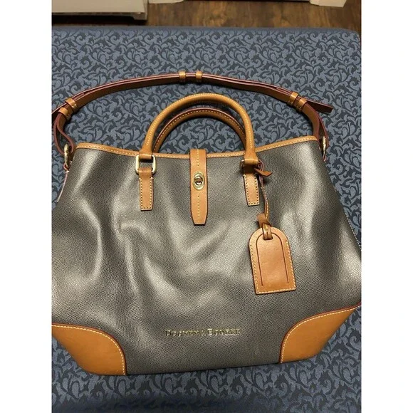 Dooney & Bourke Shelby Shopper Tote Gray Tan Leather Shoulder Bag Satchel Purse - Picture 9 of 16